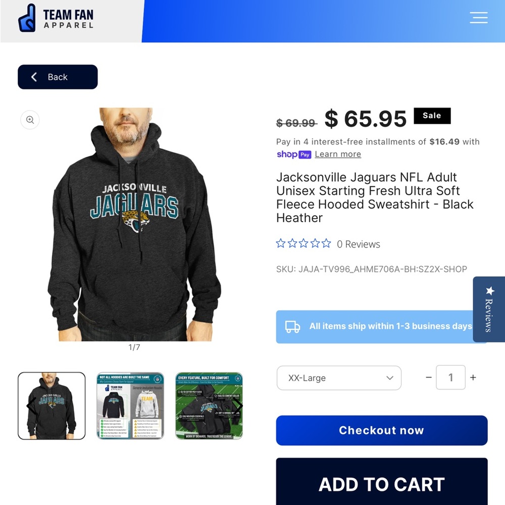 Team Fan Apparel Jacksonville Jaguars Black Hoodie